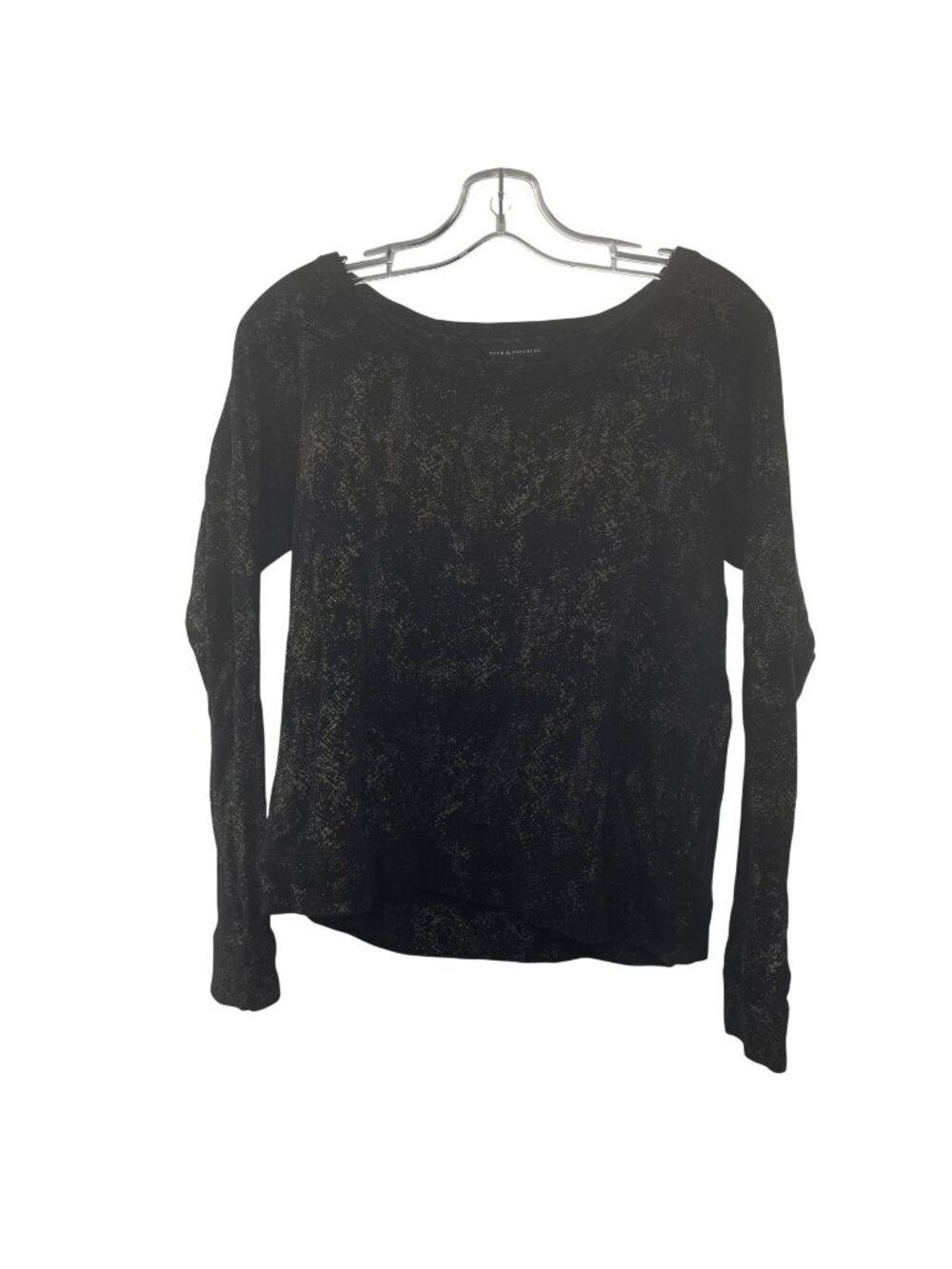 Rock & Republic Womens Long Sleeve Tee Black/Gold Print Size Large